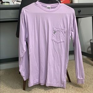Purple long sleeved shirt.